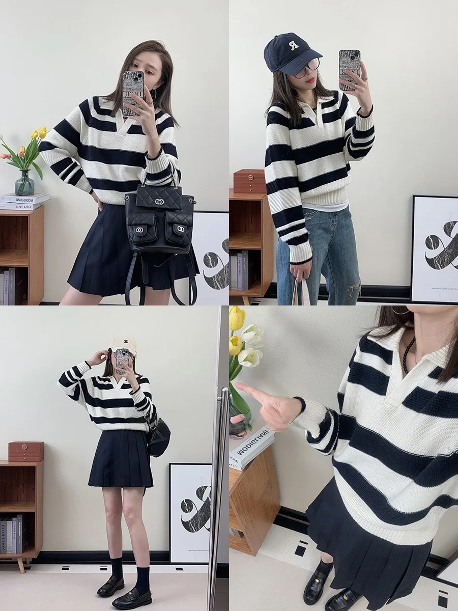 LUNAFUNG Women's Collar Knitted Sweater 100 Wool Loose Long Sleeve Striped Comfortable Knitwear Autumn Winter Top
LUNAFUNG Women's Collar Knitted Sweater 100 Wool Loose Long Sleeve Striped Comfortable Knitwear Autumn Winter Top