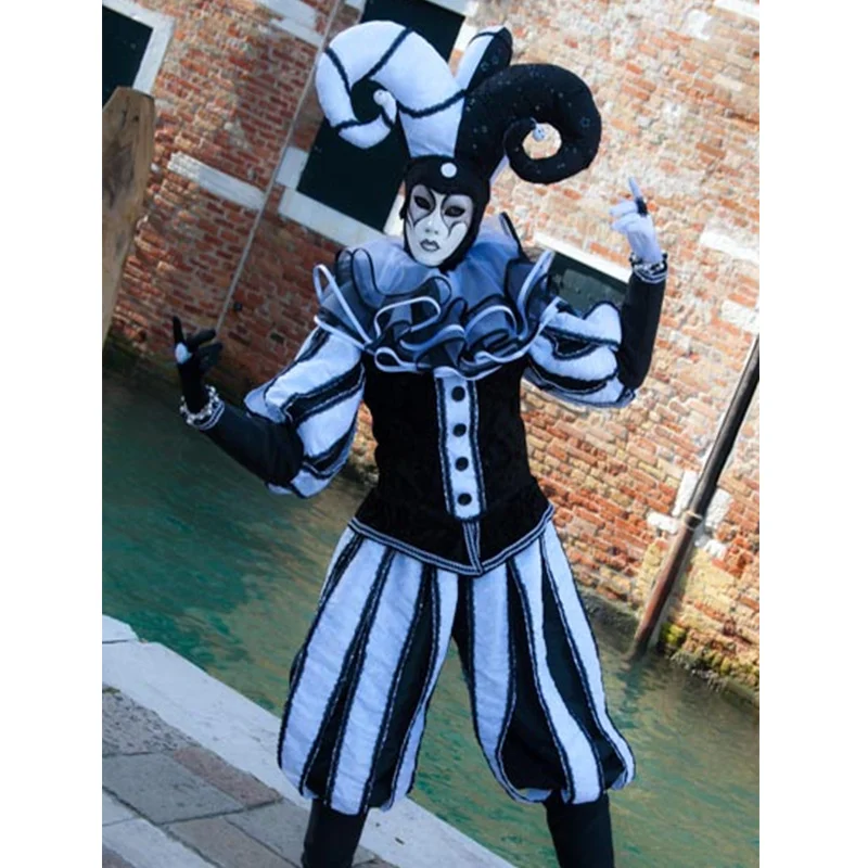 Романтический Венецианский клоун, карнавальный костюм на Хэллоуин, цирковой костюм, итальянская карнавальная маска, фестивальный костюм шута со шляпой
Романтический Венецианский клоун, карнавальный костюм на Хэллоуин, цирковой костюм, итальянская карнавальная маска, фестивальный костюм шута со шляпой