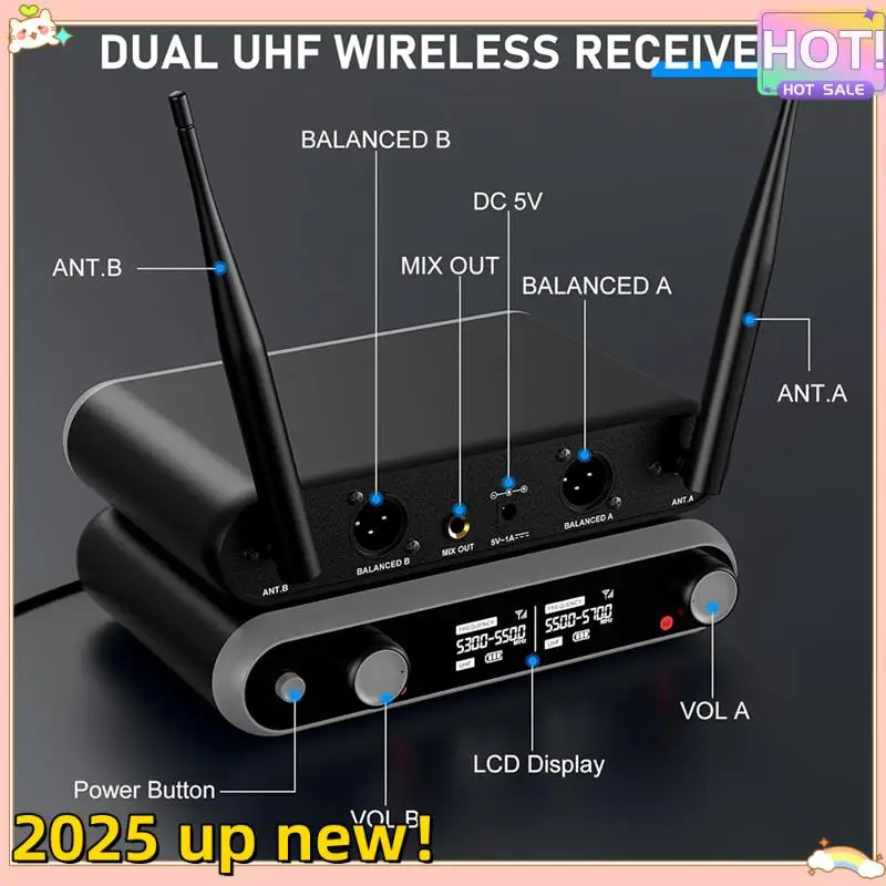 Classy-Wireless Microphone System Handheld Dynamic Microphones, Dual Wireless UHF Channels, 330Ft Range, Microphone For Karaoke
Classy-Wireless Microphone System Handheld Dynamic Microphones, Dual Wireless UHF Channels, 330Ft Range, Microphone For Karaoke