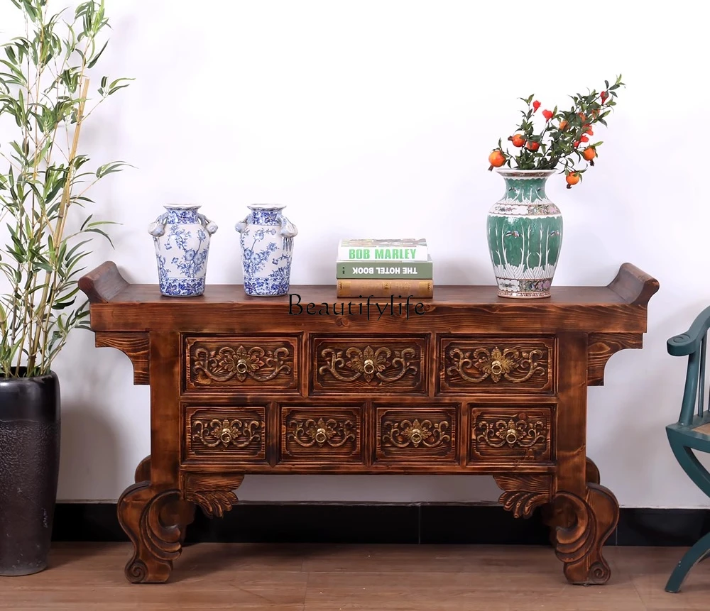 New Chinese-style entrance cabinet Solid wood antique warped head carved foyer decorative cabinet
New Chinese-style entrance cabinet Solid wood antique warped head carved foyer decorative cabinet