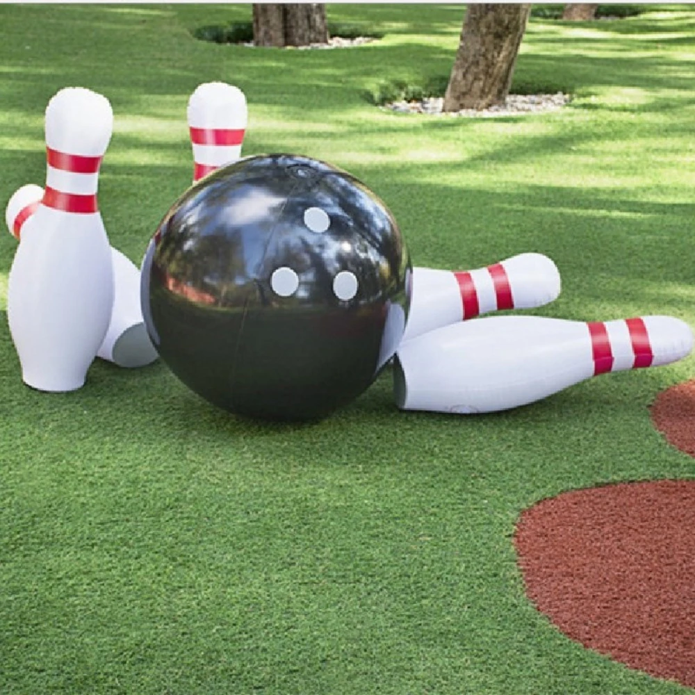 PVC Inflatable Bowling Set Outdoor Sports Game Pins Balls Kids Educational Interactive Lawn Activity Backyard Toy Kit 6PCS