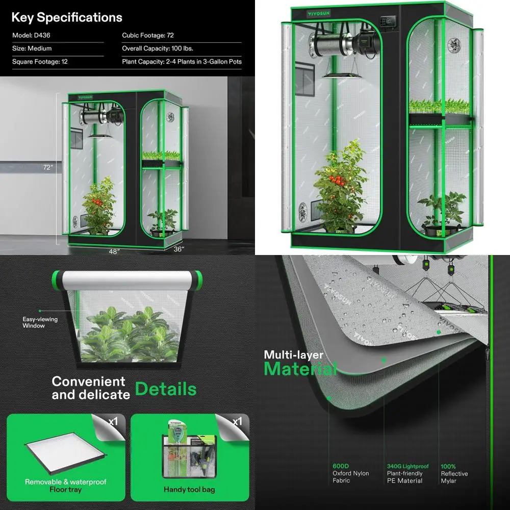 4x3 Dual-Chamber 48x36x72 Grow Tent with Reflective Mylar, Floor Tray for Hydroponic Plants
4x3 Dual-Chamber 48x36x72 Grow Tent with Reflective Mylar, Floor Tray for Hydroponic Plants