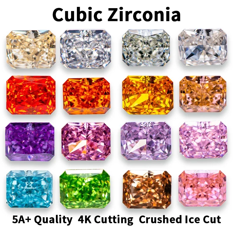 Cubic Zirconia Radiant Crushed Ice Cut Rectangle Shape Multiple Colors 4K Cutting 5A+ Quality CZ Zircon Gemstones No Certificate
Cubic Zirconia Radiant Crushed Ice Cut Rectangle Shape Multiple Colors 4K Cutting 5A+ Quality CZ Zircon Gemstones No Certificate