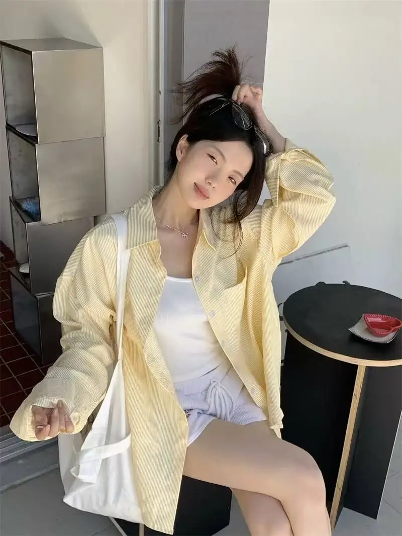 Korean Fashion Yellow Striped Shirt Women Lazy Style Loose Preppy Blouse Vintage Long Sleeve Casual Female Sweet Tops New Summer
Korean Fashion Yellow Striped Shirt Women Lazy Style Loose Preppy Blouse Vintage Long Sleeve Casual Female Sweet Tops New Summer