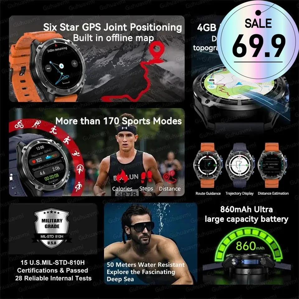 Новые умные часы с GPS, офлайн-картами, 4 ГБ памяти, видеоплеером, военный спортивный смарт-браслет для мужчин, водонепроницаемый (до 50 м), с сапфировым стеклом.
Новые умные часы с GPS, офлайн-картами, 4 ГБ памяти, видеоплеером, военный спортивный смарт-браслет для мужчин, водонепроницаемый (до 50 м), с сапфировым стеклом.