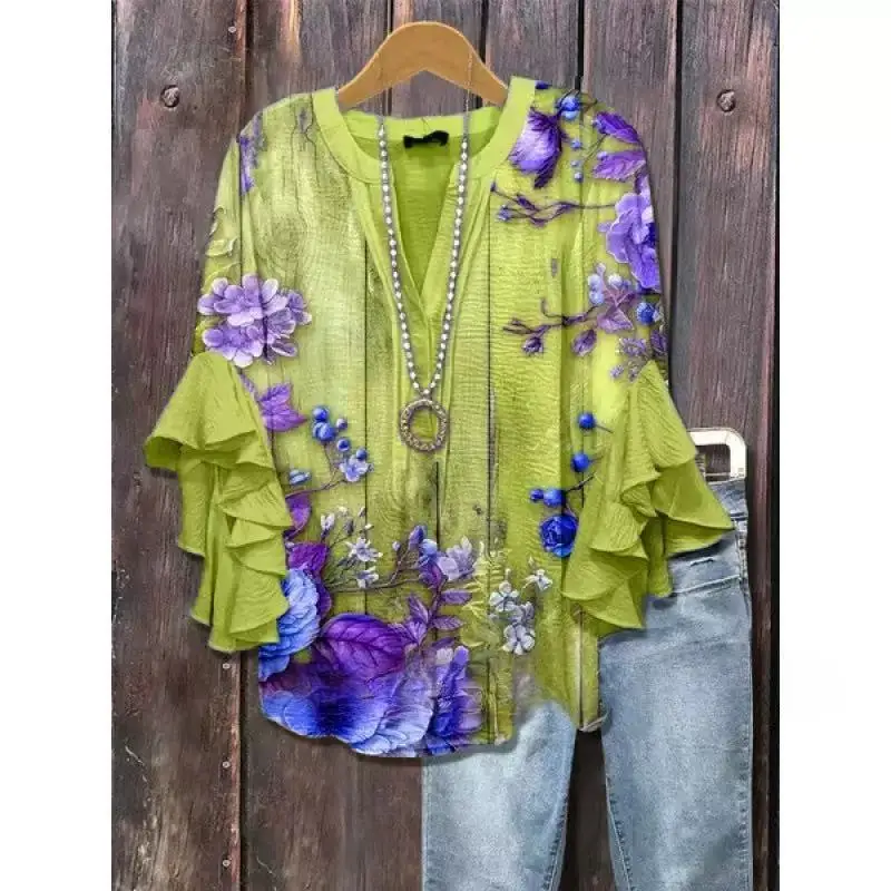 Women's Boho Floral Blouse Ruffle Sleeve Casual Loose Fit Soft Fabric Elegant Shirt for Vacation Fashion Shirt For Office Daily
Women's Boho Floral Blouse Ruffle Sleeve Casual Loose Fit Soft Fabric Elegant Shirt for Vacation Fashion Shirt For Office Daily