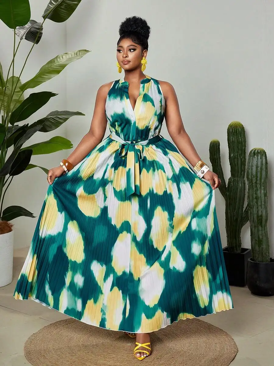 Plus Size Women Sleeveless Pleated Printed Vacation Dress
Plus Size Women Sleeveless Pleated Printed Vacation Dress
