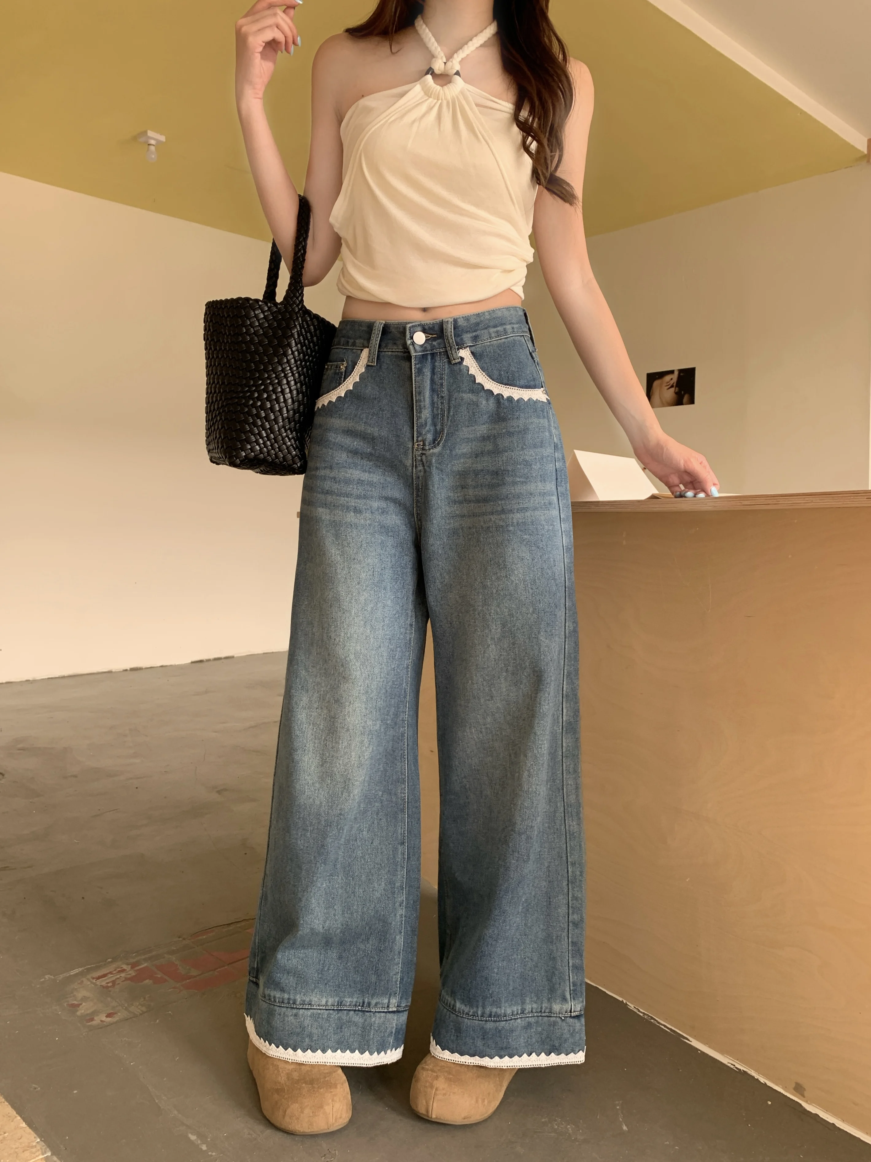 Retro American Blue Lace Loose Jeans Women's High Waist Slim Straight Leg Pants Summer Wide Leg Pants Casual Style
Retro American Blue Lace Loose Jeans Women's High Waist Slim Straight Leg Pants Summer Wide Leg Pants Casual Style