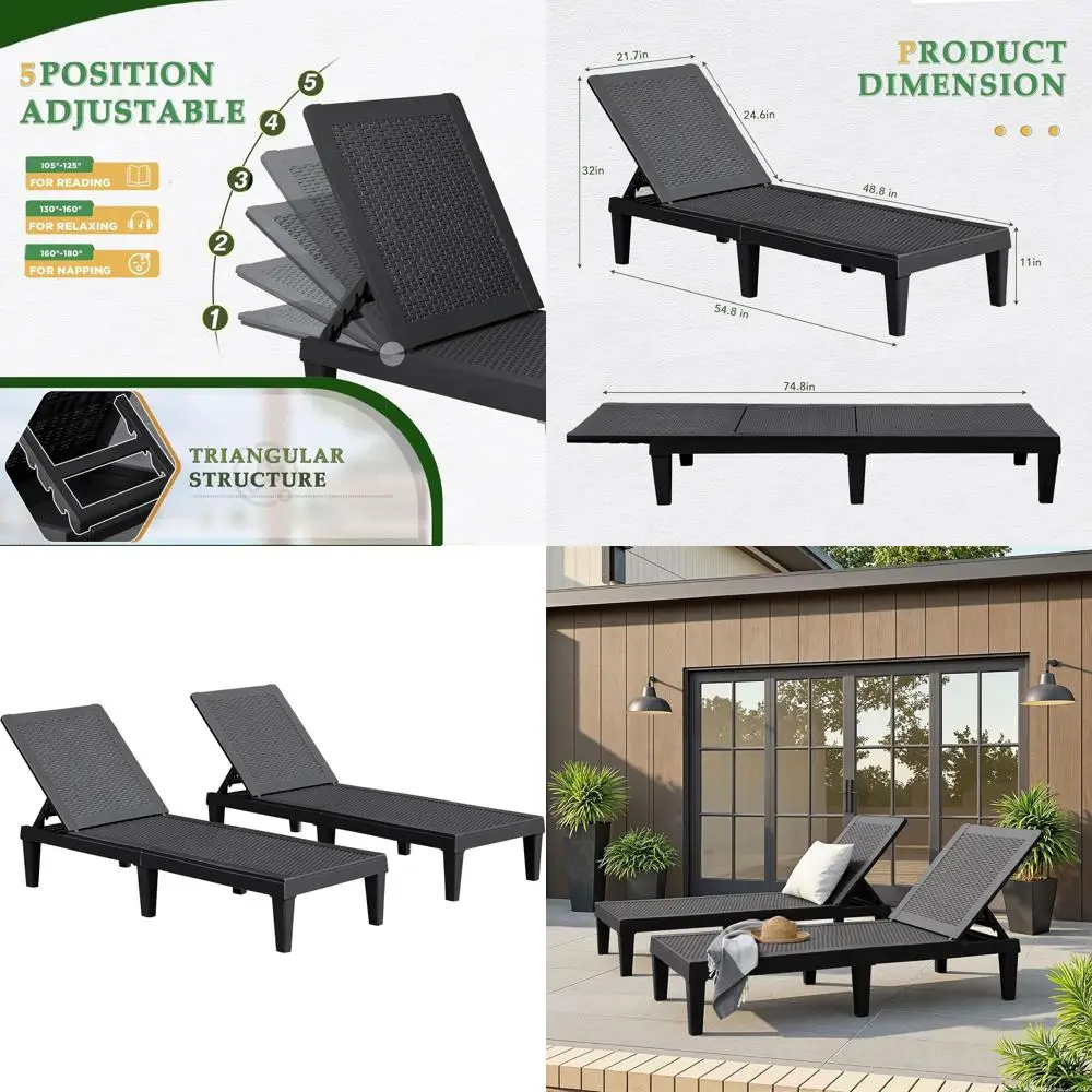 Patio Chaise Lounge Chair Set o 2 Outdoor PE Waterproo Adjustable Easy Assembly Lounge Chairs or Outside Pool Garden Deck Beach
Patio Chaise Lounge Chair Set o 2 Outdoor PE Waterproo Adjustable Easy Assembly Lounge Chairs or Outside Pool Garden Deck Beach