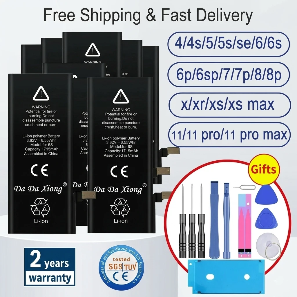 Mobile Phone Battery For iPhone 11 12 Pro Max X XR XS 6S 7 8 Plus SE 2 5S 4 0-Cycle Replacement Batteries With Repair Tools
Mobile Phone Battery For iPhone 11 12 Pro Max X XR XS 6S 7 8 Plus SE 2 5S 4 0-Cycle Replacement Batteries With Repair Tools