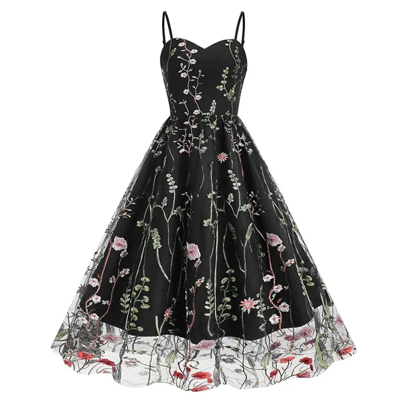 Spaghetti Strap Vintage Formal Dress Floral Embroidered Retro Mesh Dresses Women Birthday Elegant Evening Party Dress Vestidos
Spaghetti Strap Vintage Formal Dress Floral Embroidered Retro Mesh Dresses Women Birthday Elegant Evening Party Dress Vestidos