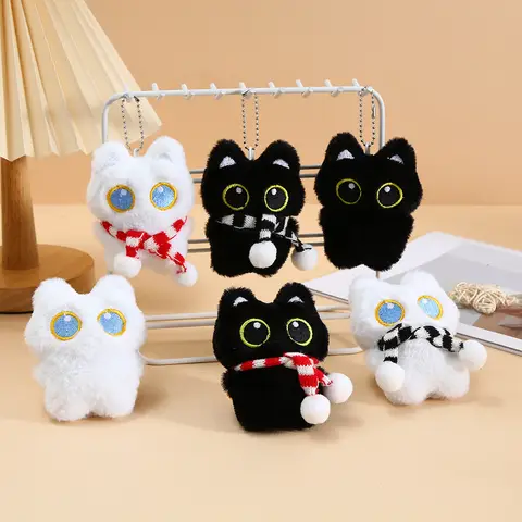 1 Uds. Lindo muñeco de gato negro de peluche, llavero de juguete, bolso, colgante, dijes, llavero de coche, accesorios para mujeres, parejas, regalo Kawaii