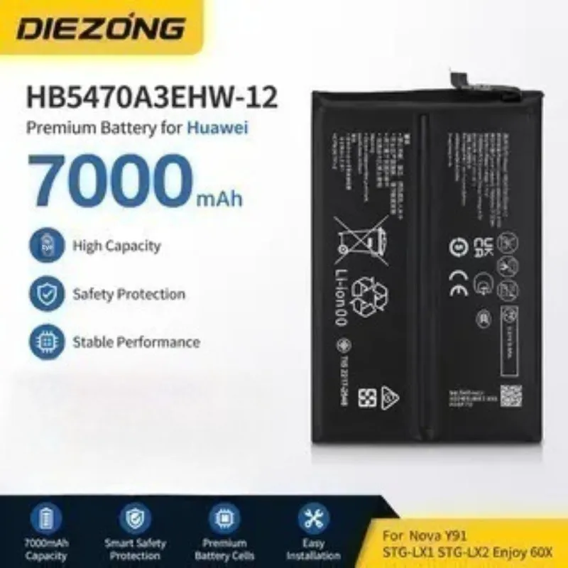 High-Performance HB5470A3EHW-12 7000mAh 3.91V Battery For Huawei Nova Y91 STG-LX1 STG-LX2 Enjoy 60X Mobile Phone batteries
High-Performance HB5470A3EHW-12 7000mAh 3.91V Battery For Huawei Nova Y91 STG-LX1 STG-LX2 Enjoy 60X Mobile Phone batteries