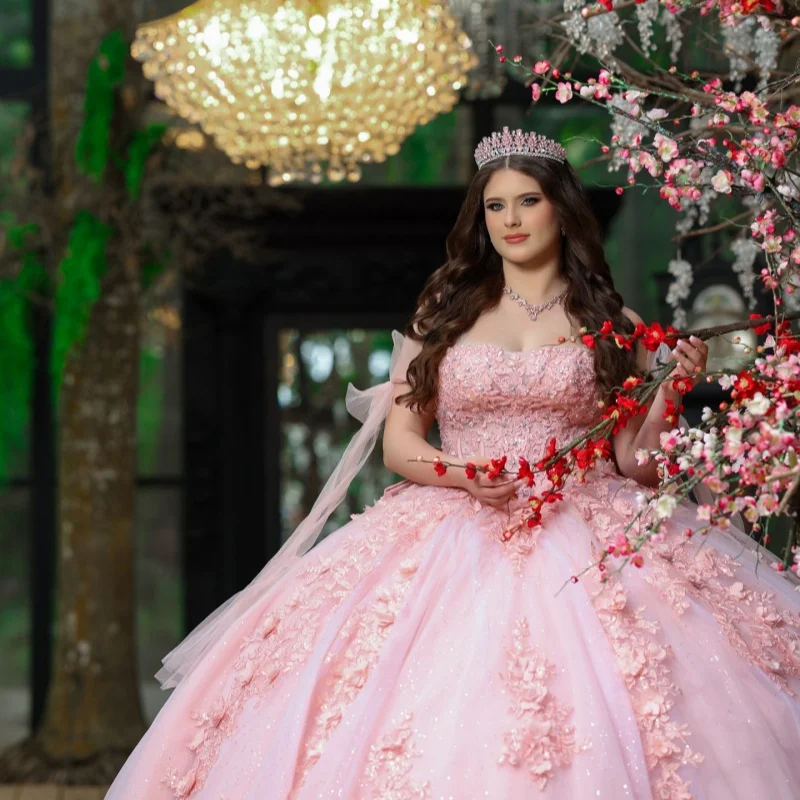 Shiny Pink Quinceanera Dresses Off the Shoulder Glitter Crystal 3D Flower Decal Bow Long tail Vestidoe 15 Quinceanera Customize
Shiny Pink Quinceanera Dresses Off the Shoulder Glitter Crystal 3D Flower Decal Bow Long tail Vestidoe 15 Quinceanera Customize