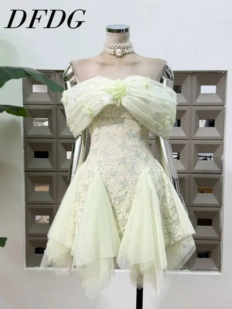 DFDG Women 2026 Spring Summer Lace Corset Dress Off Shoulder 3D Flower Tulle Overlay Asymmetrical Hem Elegant Romantic Dress
DFDG Women 2026 Spring Summer Lace Corset Dress Off Shoulder 3D Flower Tulle Overlay Asymmetrical Hem Elegant Romantic Dress