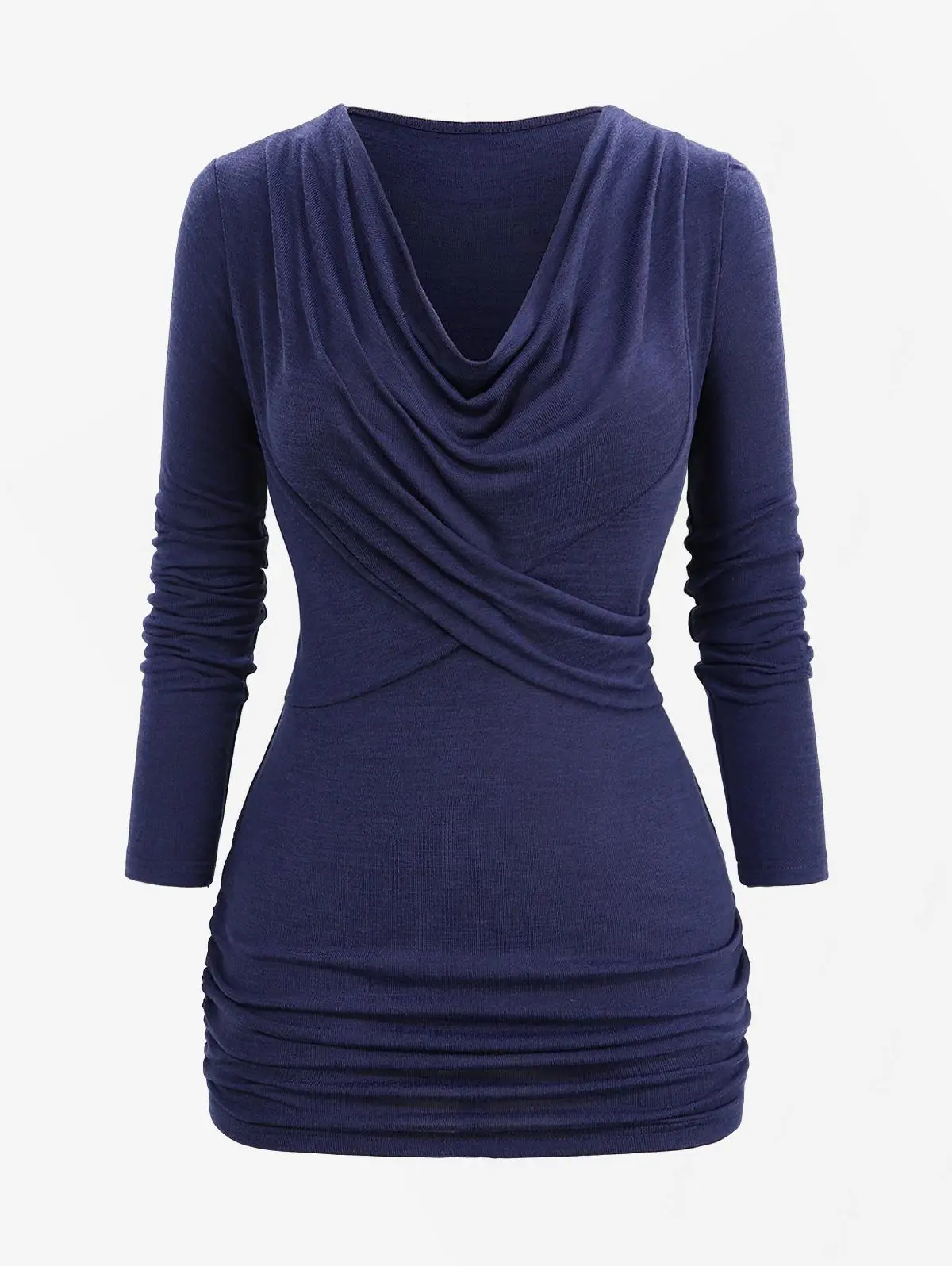 Plus Size Women's Tops Deep Blue Surplice Ruched Cowl Neck Long Sleeve Blouses Spring Autumn Costume
Plus Size Women's Tops Deep Blue Surplice Ruched Cowl Neck Long Sleeve Blouses Spring Autumn Costume