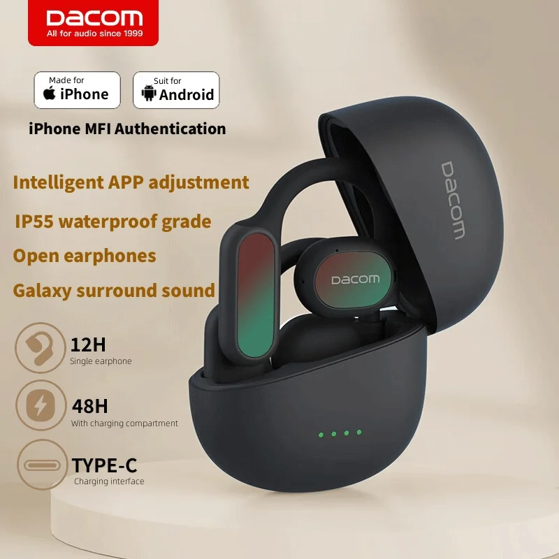 Dacom Bluetooth Earphones OWS Comfortable Ear Hanging Bluetooth Earphones Open Stereo MFI Certified HD Call Noise Reduction
Dacom Bluetooth Earphones OWS Comfortable Ear Hanging Bluetooth Earphones Open Stereo MFI Certified HD Call Noise Reduction