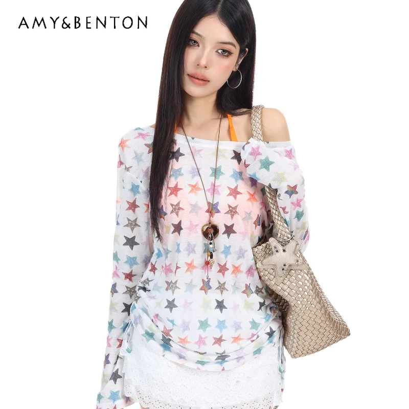 2026 Spring Colorful Five-pointed Star Thin Women's Long-sleeved T-shirt Original Design Halter Versatile Sunscreen Top Ladies
2026 Spring Colorful Five-pointed Star Thin Women's Long-sleeved T-shirt Original Design Halter Versatile Sunscreen Top Ladies