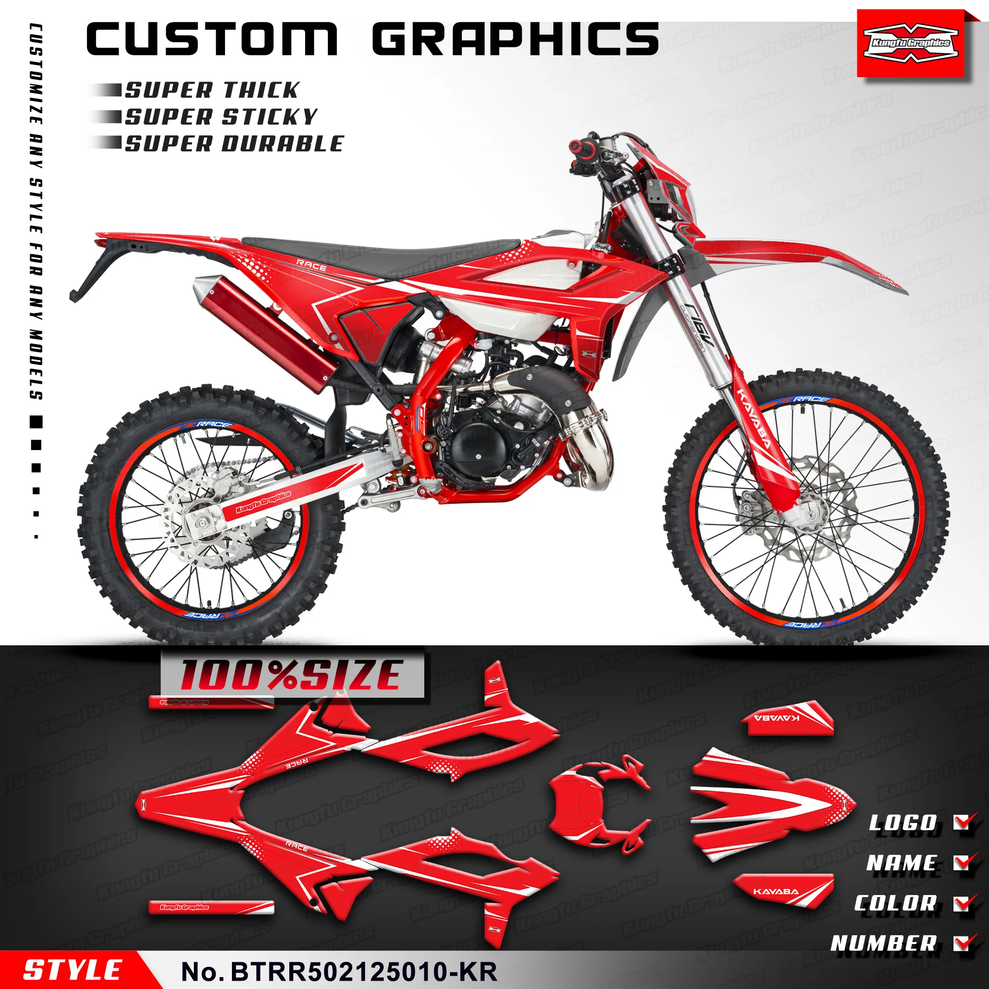 KUNGFU GRAPHICS Custom Motorcycle Sticker Adhesive Decal for BETA RR 50 Race 2021 2022 2023 2024 2025, Restyle, BTRR502125010-KR
KUNGFU GRAPHICS Custom Motorcycle Sticker Adhesive Decal for BETA RR 50 Race 2021 2022 2023 2024 2025, Restyle, BTRR502125010-KR