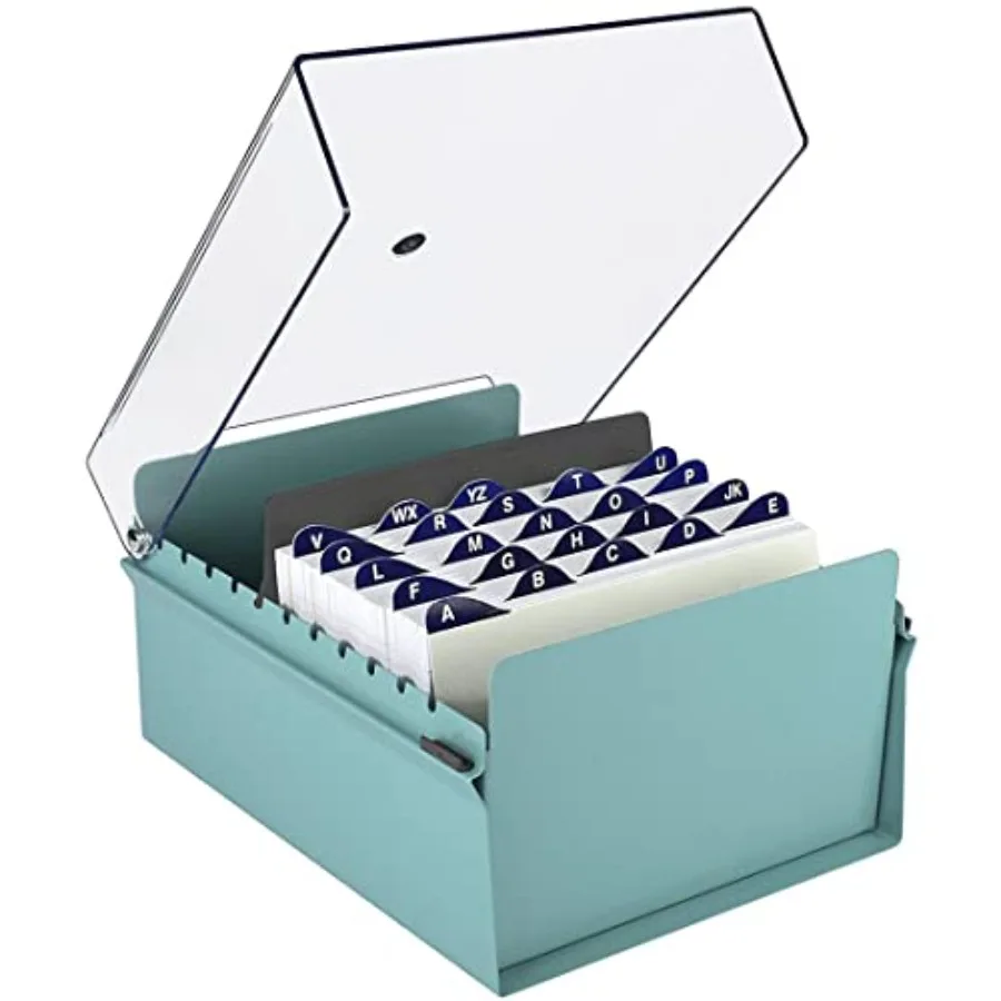 6 x 9 Card File Holder Organizer Box Metal Base Heavy Duty AZ Index Cards and Divider Included (Green Color with Crystal Plasti
6 x 9 Card File Holder Organizer Box Metal Base Heavy Duty AZ Index Cards and Divider Included (Green Color with Crystal Plasti