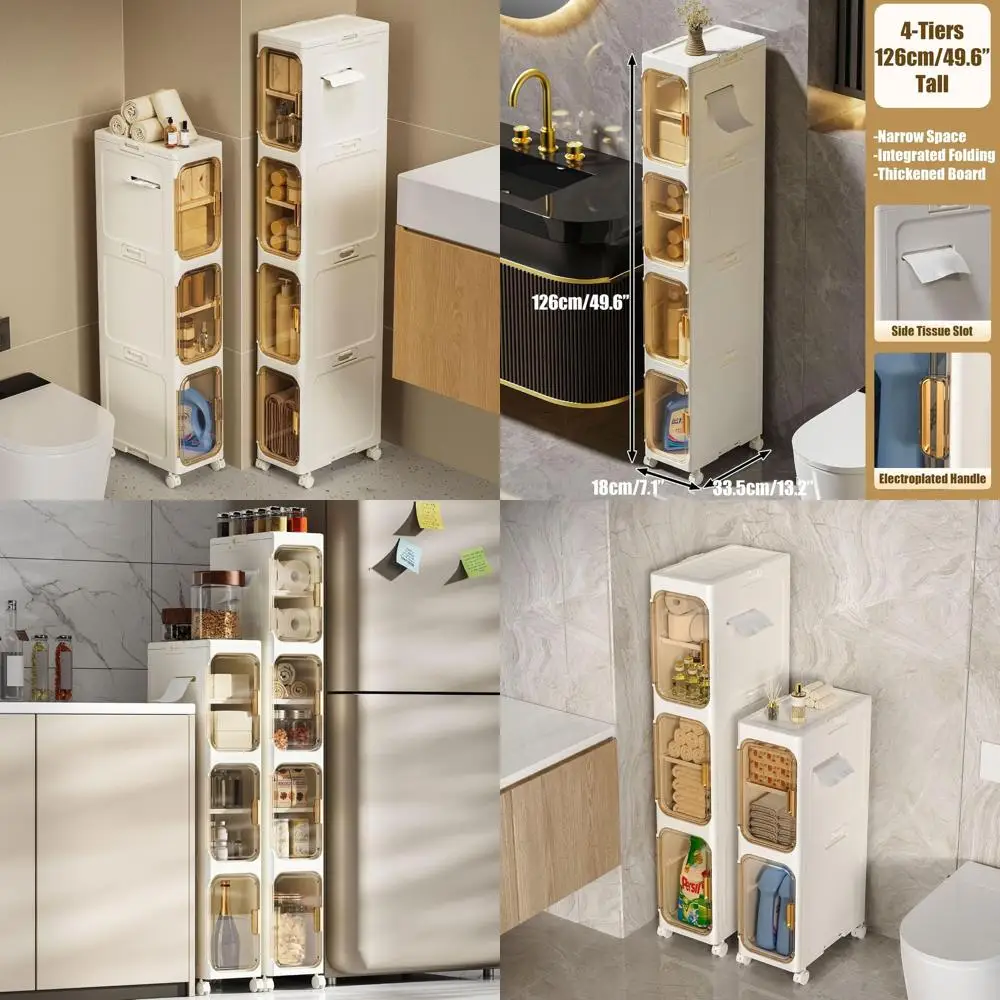 Space-Saving 4-Tier Storage Cabinet for Bathroom, Kitchen, Laundry, and Living Room
Space-Saving 4-Tier Storage Cabinet for Bathroom, Kitchen, Laundry, and Living Room