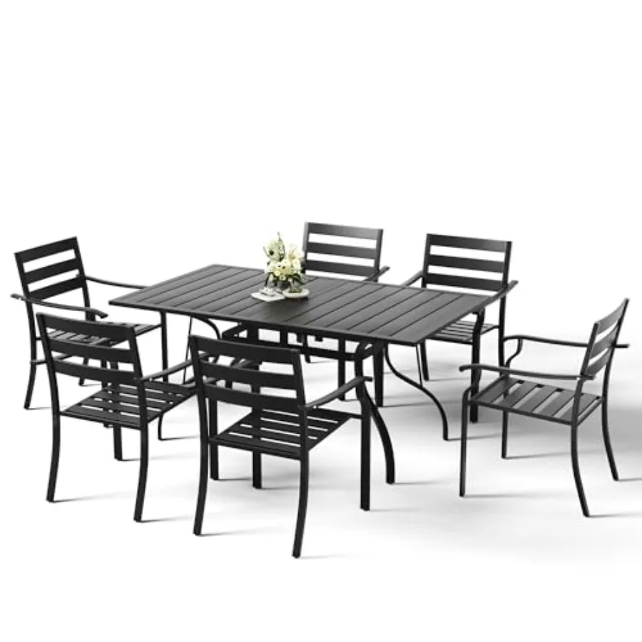 Outdoor patio dining set for 6: 63 rectangular metal table with umbrella hole and storage shelf, stackable steel chairs, gray f
Outdoor patio dining set for 6: 63 rectangular metal table with umbrella hole and storage shelf, stackable steel chairs, gray f