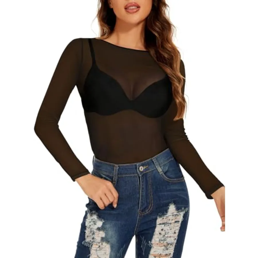 Women's Mesh Tops See Through Shirts Long Sleeve Bodycon Sheer Blouse Clubwear
Women's Mesh Tops See Through Shirts Long Sleeve Bodycon Sheer Blouse Clubwear