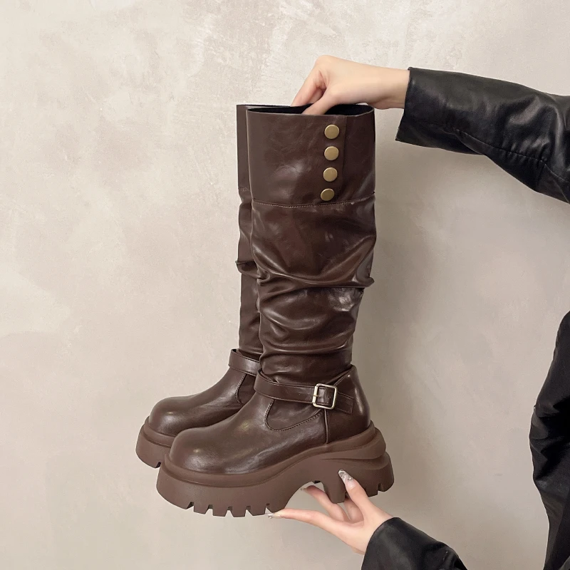 Retro Chunky Heel Platform Long-thigh Boots for Women 2025 New Autumn and Winter Belt Buckle To Show Slimming Knight Boots
Retro Chunky Heel Platform Long-thigh Boots for Women 2025 New Autumn and Winter Belt Buckle To Show Slimming Knight Boots