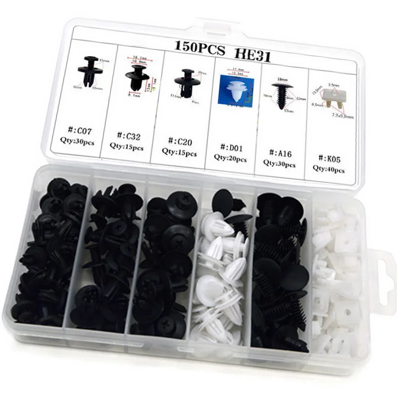 150PCS HE31 Car Mixed Nylon Fasteners - Boxed Universal Clamps for Fender Door Plank Replacement
150PCS HE31 Car Mixed Nylon Fasteners - Boxed Universal Clamps for Fender Door Plank Replacement