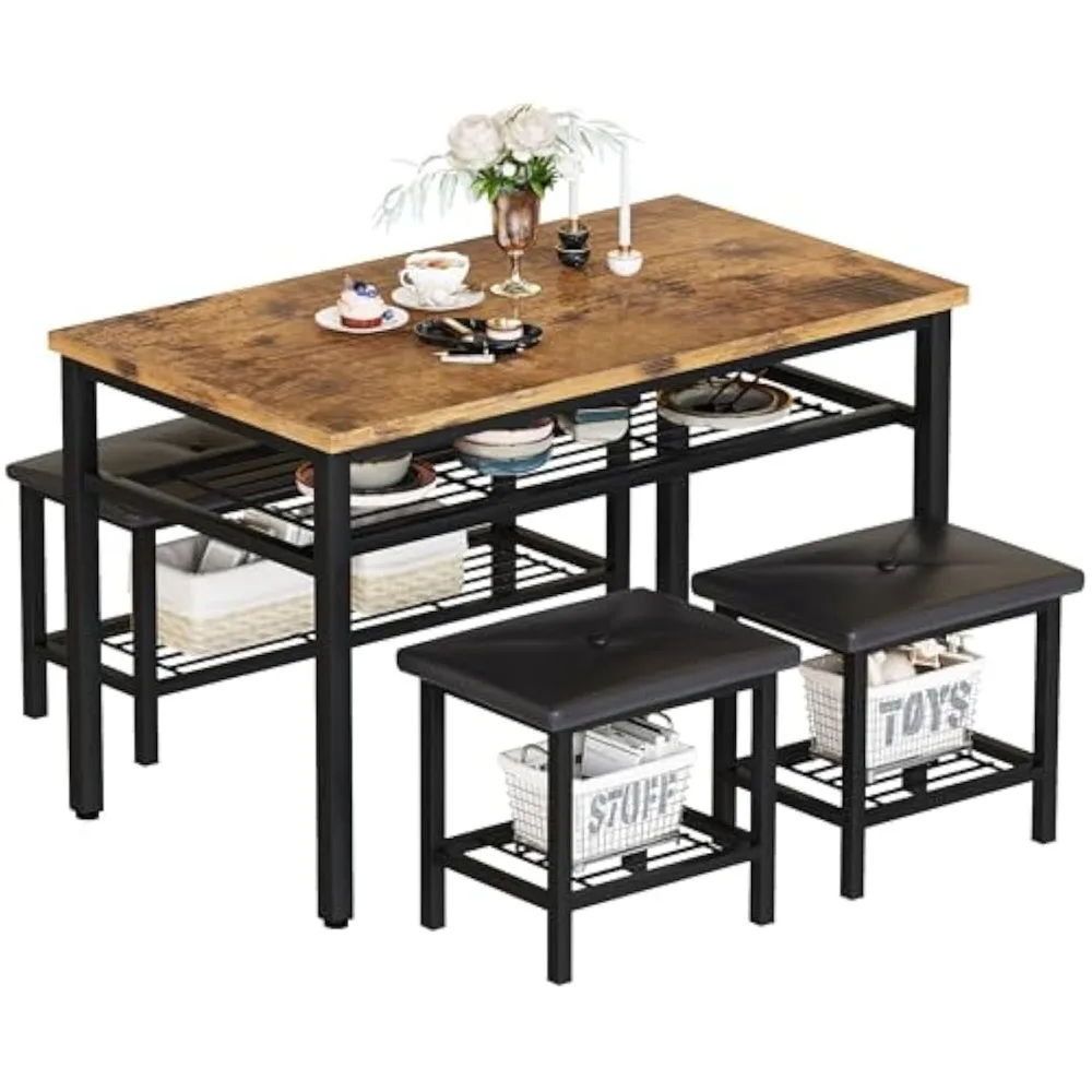 Dining Table,Industrial Dining Table with Bench and Stools,Kitchen Table Set with Storage Rack for Kitchen Dining Room,Breakfast
Dining Table,Industrial Dining Table with Bench and Stools,Kitchen Table Set with Storage Rack for Kitchen Dining Room,Breakfast