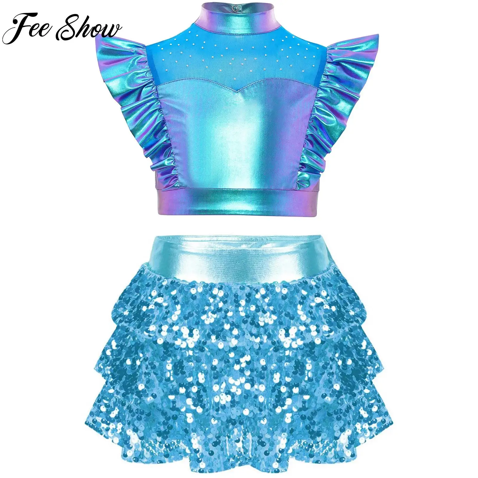 Kids Sequins Jazz Hip-Hop Dance Outfit for Girls Cheerleading Stage Performance Costume Tops+Culottes 2-Piece Dancewear Outfit
Kids Sequins Jazz Hip-Hop Dance Outfit for Girls Cheerleading Stage Performance Costume Tops+Culottes 2-Piece Dancewear Outfit