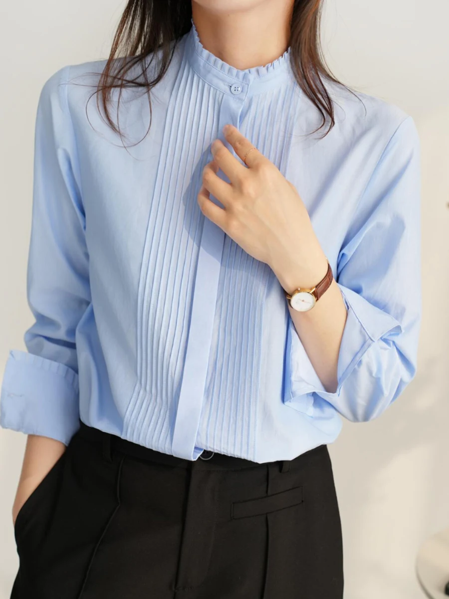 Early Spring Silk Cotton irt Women's Stand Collar Commute Top Straight Tube Long Sve Pure Color Button down irt
Early Spring Silk Cotton irt Women's Stand Collar Commute Top Straight Tube Long Sve Pure Color Button down irt