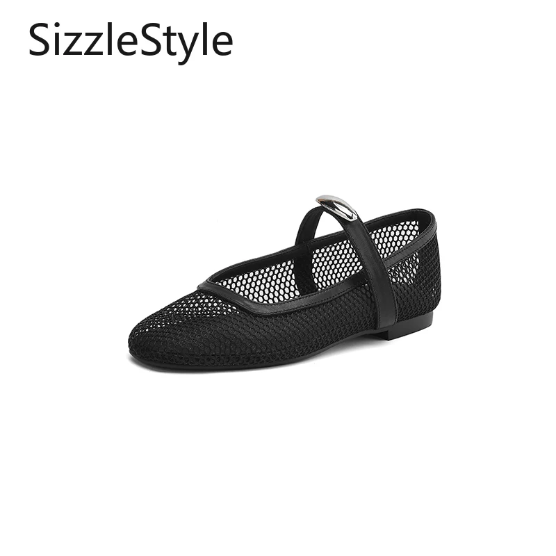 Women Handmade Leather Mesh Mary Jane Flat Round Toe Single Buckle Perforated Metal Accent Flexible Sole Black Beige
Women Handmade Leather Mesh Mary Jane Flat Round Toe Single Buckle Perforated Metal Accent Flexible Sole Black Beige