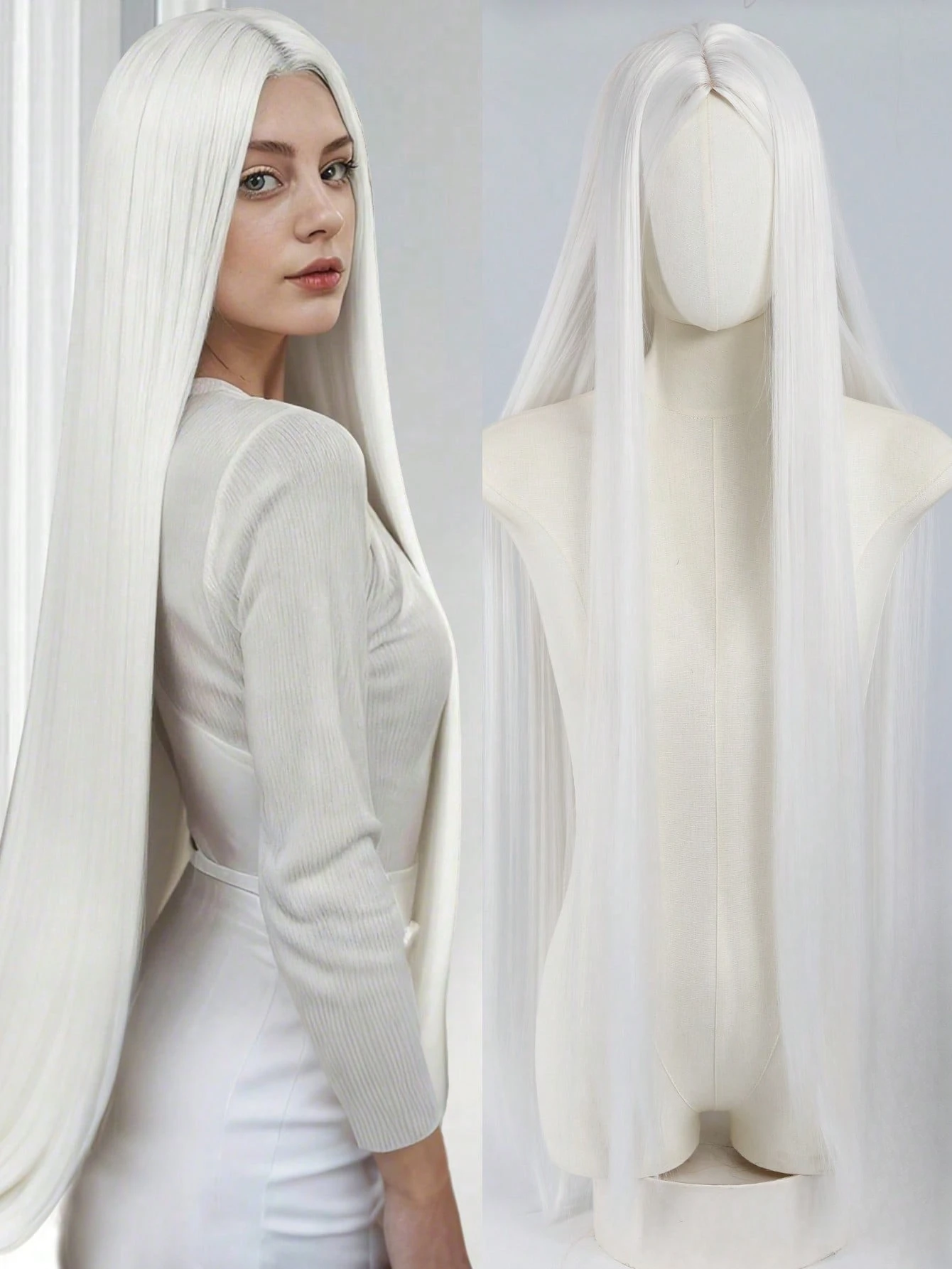 Women's center-parted natural straight white wig suitable for everyday wear and Easter or Halloween costumes Synthetic fiber wig
Women's center-parted natural straight white wig suitable for everyday wear and Easter or Halloween costumes Synthetic fiber wig