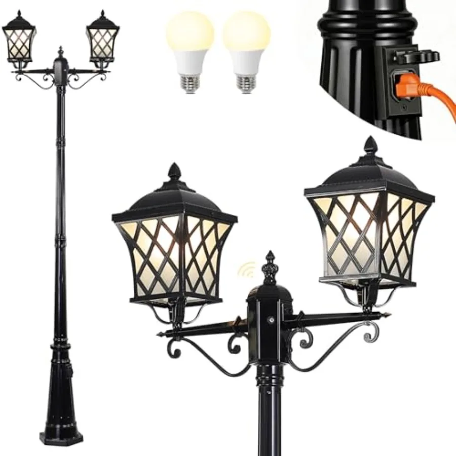 2-Head Outdoor Lamp Post Light with Outlet, 94″ Dusk to Dawn Street Light Pole Waterproof Aluminum Outdoor Post Lights, Black E
2-Head Outdoor Lamp Post Light with Outlet, 94″ Dusk to Dawn Street Light Pole Waterproof Aluminum Outdoor Post Lights, Black E