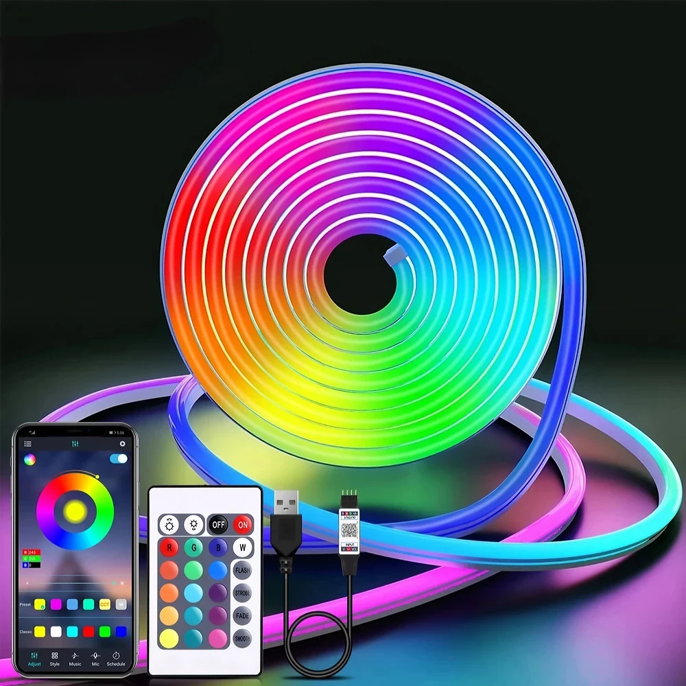 5V USB RGB Neon LED Strip Waterproof Flexible Ribbon Tape Neon Lights with App Bluetooth and Remote Control for Room Decoration
5V USB RGB Neon LED Strip Waterproof Flexible Ribbon Tape Neon Lights with App Bluetooth and Remote Control for Room Decoration