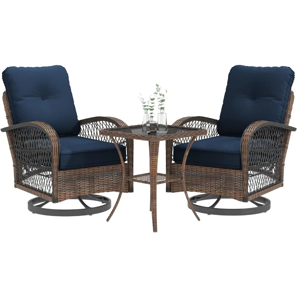 3 Pieces Patio Furniture Set, Outdoor Swivel Rocker Patio Chairs, Wicker Patio Bistro Set with Rocking Chair, Thickened Cushion 
3 Pieces Patio Furniture Set, Outdoor Swivel Rocker Patio Chairs, Wicker Patio Bistro Set with Rocking Chair, Thickened Cushion