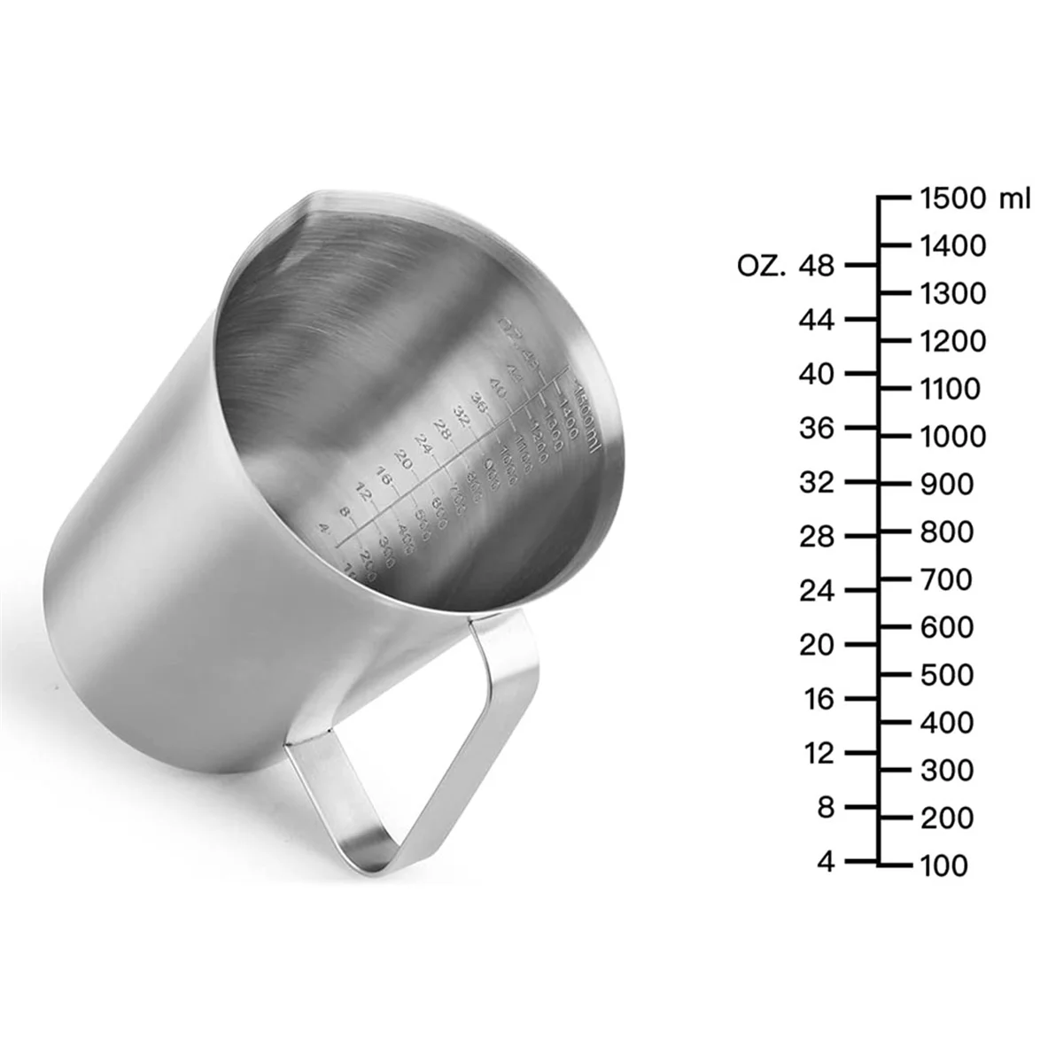 304 Stainless Steel Measuring Cup with Handle and Pour Lip, Metal Pitcher with Oz and ML Marking, 48OZ/1500 ML- 6 Cup)
304 Stainless Steel Measuring Cup with Handle and Pour Lip, Metal Pitcher with Oz and ML Marking, 48OZ/1500 ML- 6 Cup)