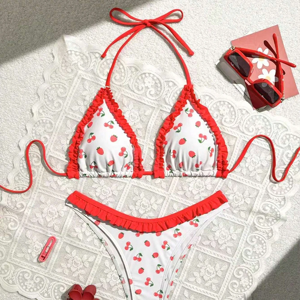 Japanese Women's Sexy Bikini Strawberry Print Bow Ruffle Set Two-Piece Backless Lace Up Bikini Fashion Swimsuit Beachwear2026
Japanese Women's Sexy Bikini Strawberry Print Bow Ruffle Set Two-Piece Backless Lace Up Bikini Fashion Swimsuit Beachwear2026
