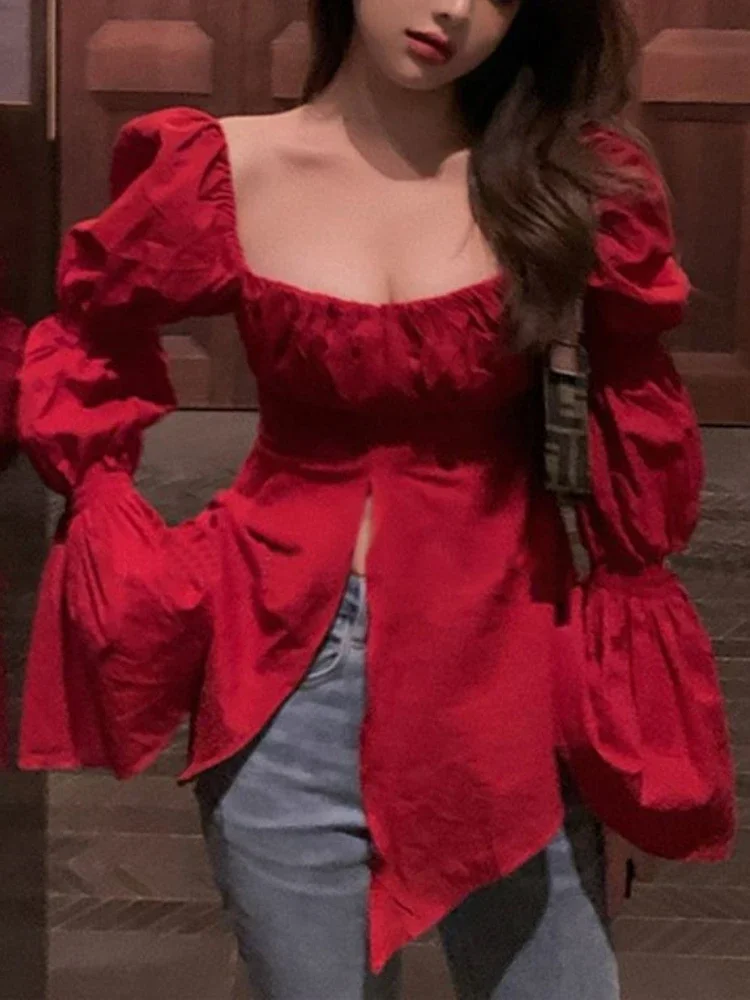 Red Korean Style Sexy Blouse Women Chic Design Casual Elegant Blouse Female 2023 Summer Sweet Long Sleeve Evening Party Clothes
Red Korean Style Sexy Blouse Women Chic Design Casual Elegant Blouse Female 2023 Summer Sweet Long Sleeve Evening Party Clothes