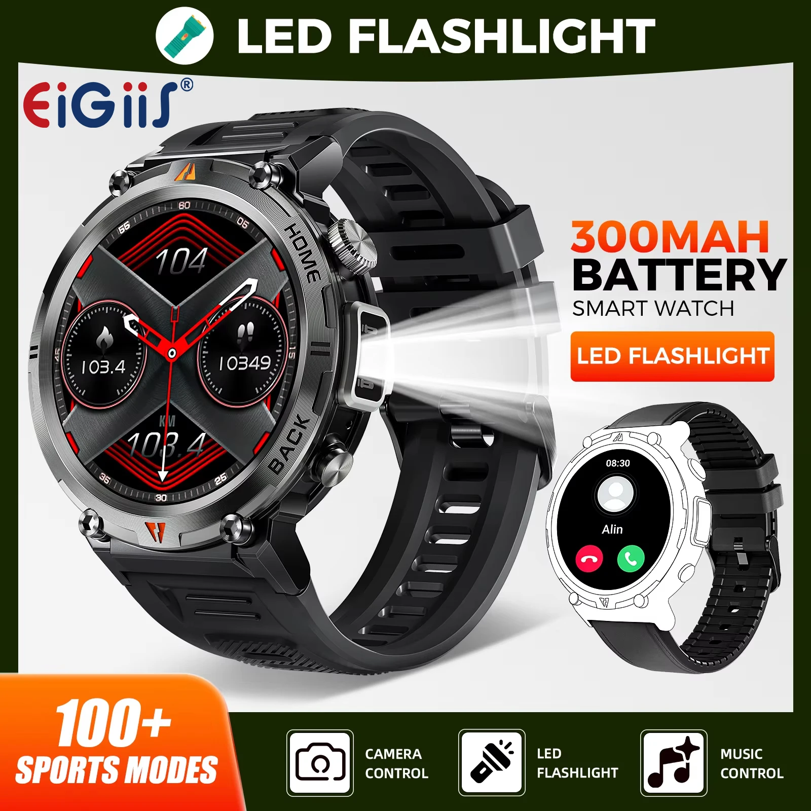 EIGIIS Military Men Smart Watch with LED 1.45" Outdoor Smartwatch with Bluetooth Calls Heart Rate Sleep Monitor Fitness Tracker
EIGIIS Military Men Smart Watch with LED 1.45" Outdoor Smartwatch with Bluetooth Calls Heart Rate Sleep Monitor Fitness Tracker