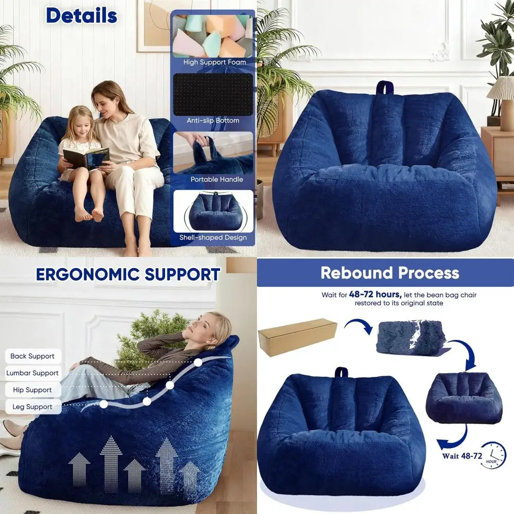 Большое кресло-мешок из искусственного меха для всех возрастов — синий диван-мешок в форме ракушки для игр и чтения
Большое кресло-мешок из искусственного меха для всех возрастов — синий диван-мешок в форме ракушки для игр и чтения