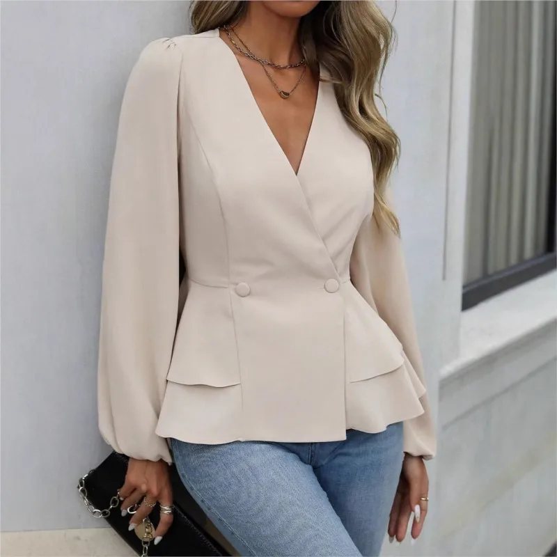 Stylish V-Neck Slim Fit Ruffles Shirt Women's Clothing 2025 Autumn Elegant Korean Fashion Tops Irregular Lantern Sleeve Blouse
Stylish V-Neck Slim Fit Ruffles Shirt Women's Clothing 2025 Autumn Elegant Korean Fashion Tops Irregular Lantern Sleeve Blouse
