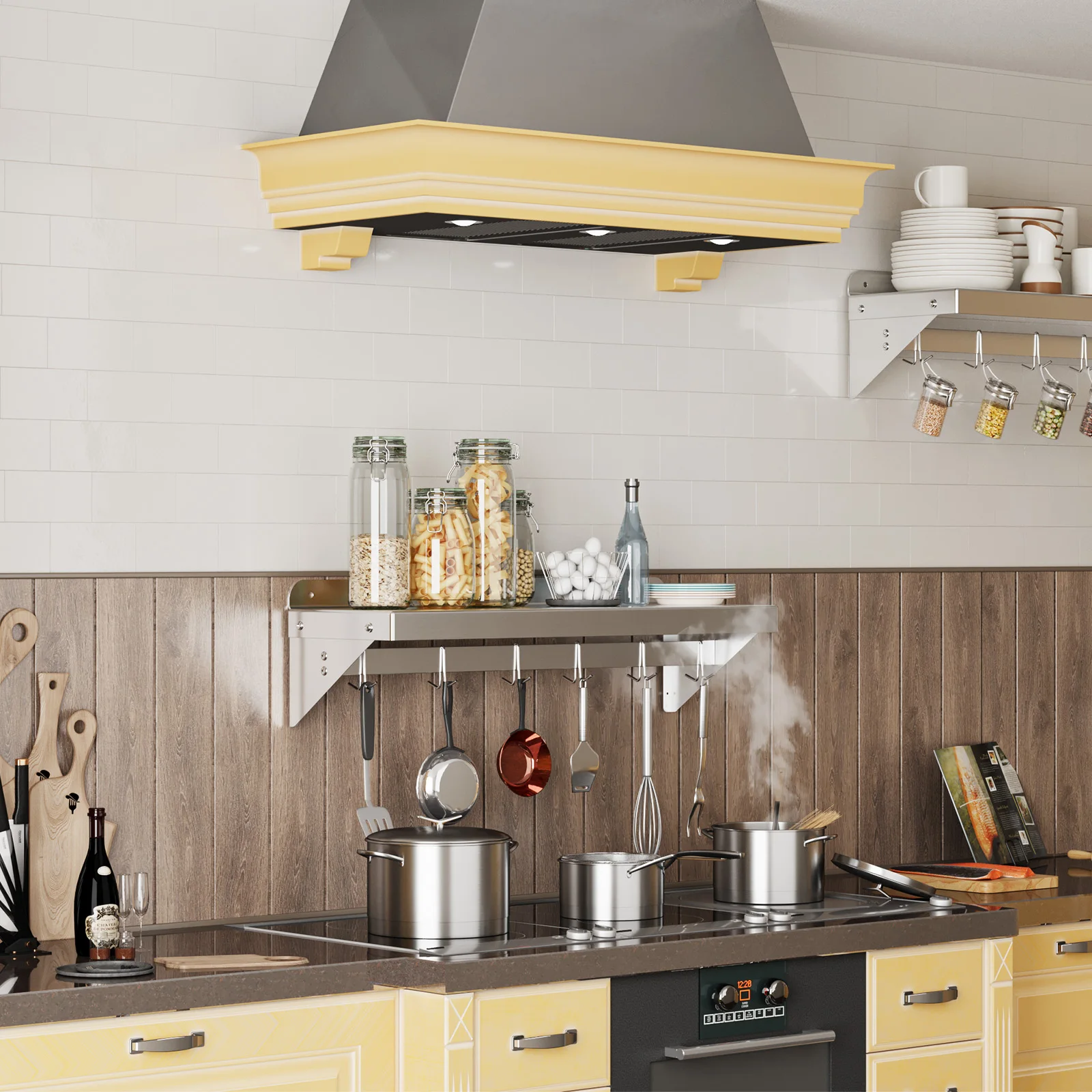 12"x36" Stainless Steel Shelf, Multifunctional Metal Wall Mounted Shelf,Stainless Steel Kitchen Shelf With 6 Hooks
12"x36" Stainless Steel Shelf, Multifunctional Metal Wall Mounted Shelf,Stainless Steel Kitchen Shelf With 6 Hooks