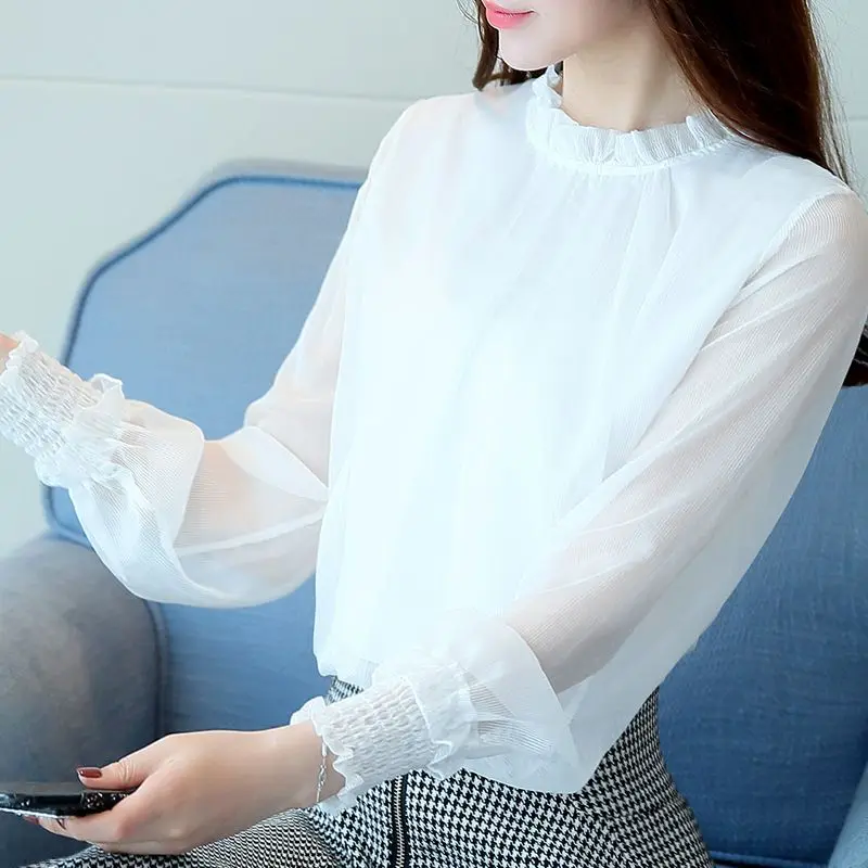 Spring Summer New Thin White Chiffon Shirt Tops Long Sleeve Round Neck Solid All-match Blouse Elegant Fashion Women Clothing
Spring Summer New Thin White Chiffon Shirt Tops Long Sleeve Round Neck Solid All-match Blouse Elegant Fashion Women Clothing