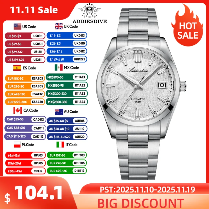 ADDIESDIVE Automatic Mechanical Man Watch Sapphire Glass 100m Waterproof Super Luminous Business Stainless Steel Watches Male
ADDIESDIVE Automatic Mechanical Man Watch Sapphire Glass 100m Waterproof Super Luminous Business Stainless Steel Watches Male