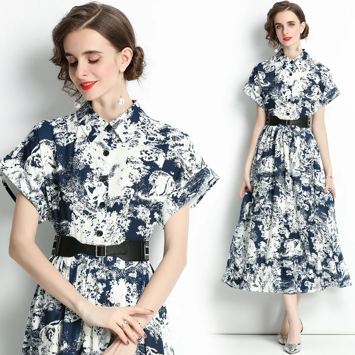 2024 Summer New Women's Print Lapel Animal Pattern Waist Short Sleeve Dress with Belt
2024 Summer New Women's Print Lapel Animal Pattern Waist Short Sleeve Dress with Belt