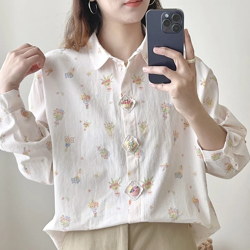Spring Autumn Flowers Print Potted Plant Buttons Kawaii Cotton Long Sleeve Shirt Women Clothing Mori Girl Female Blouses U019
Spring Autumn Flowers Print Potted Plant Buttons Kawaii Cotton Long Sleeve Shirt Women Clothing Mori Girl Female Blouses U019
