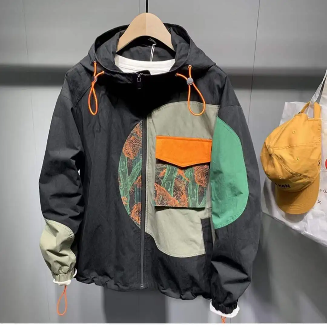 American High Street Faion Men's Casual Loose Hooded Jaet Sli Patchwork Jaet for Spring And Autumn
American High Street Faion Men's Casual Loose Hooded Jaet Sli Patchwork Jaet for Spring And Autumn