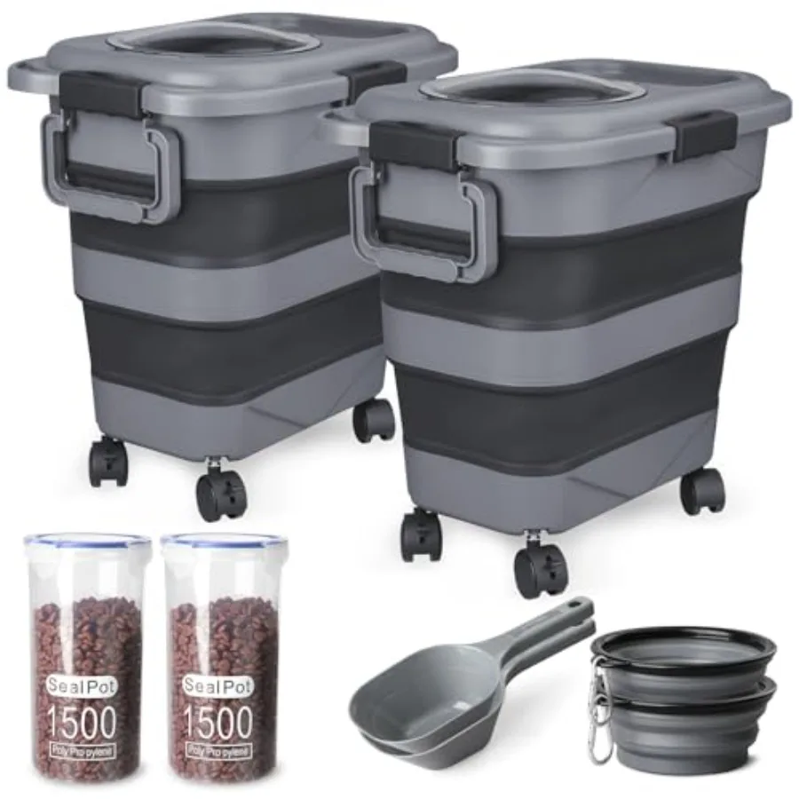 Dog Food Storage Container 2 Pack 25 lbs Airtight Collapsible Cat Food Storage Container with Attachable Wheels Portable Handle
Dog Food Storage Container 2 Pack 25 lbs Airtight Collapsible Cat Food Storage Container with Attachable Wheels Portable Handle
